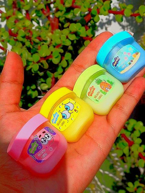 Cute Vaseline, Girly Lehengas, Spongebob Items, Cute Lipstick, Lip Gloss Homemade, Makeup Kit For Kids, Cute Nail Polish, Lip Gloss Balm, Lip Balm Collection