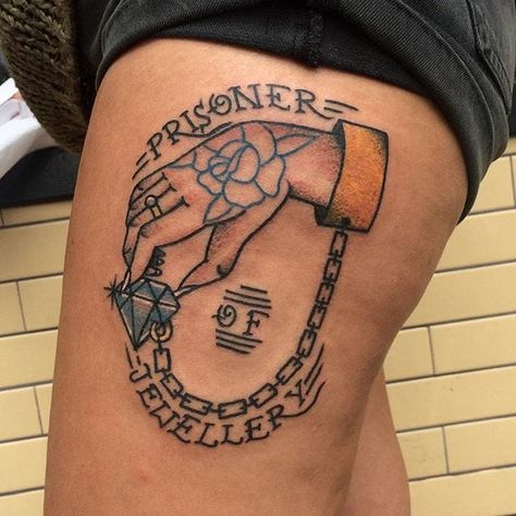 Prisoner Of Love Tattoo, Prisoner Of Love, American Traditional Tattoos, Tattoo Traditional, Love Tattoo, Book Tattoo, American Traditional Tattoo, Traditional Tattoos, American Traditional