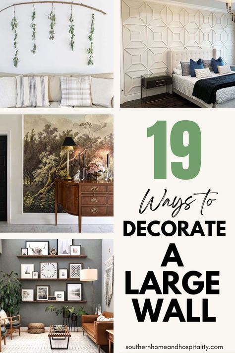 Stuck on what to hang on those big bare walls? These 19 best ways to decorate a large wall will solve this common decorating problem. Great large wall decor ideas and tips for all big wall spaces including two-story walls, stairwells, and hallways! Decor Large Wall In Living Room, Above Stairs Decor, Wall Space Decor, Large Wall Decor Bedroom, Large Wall Decor Ideas, Tall Wall Decor, Oversized Wall Decor, Big Blank Wall, Big Wall Decor