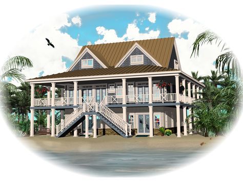 Beach and Coastal House Plan Front of Home - 087D-1557 | House Plans and More Beach Style House Plans, Low Country Homes, Coastal Homes Plans, Beach House Plan, Coastal House Plans, Lake House Plans, Coastal Contemporary, Coastal Bathrooms, House Plans And More