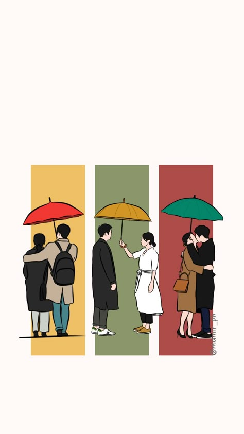 Kdrama Illustration Art, Rain Drama, Something In The Rain, Umbrella Tattoo, Simple Anime, Rain Wallpapers, Korean Drama Romance, Korean Stickers, Visiting Card Design