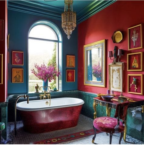 Kitsch Bathroom, Colour Decor, Bathroom Redo, Dream Bathrooms, Bathroom Colors, Colorful Decor, Kitsch, Bathroom Ideas, Hot Tub