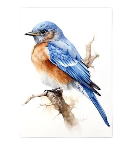 Bluebird Painting, Eastern Bluebird, Apple Blossoms, Watercolor Ideas, Bird Wall Art, Handmade Artwork, Art Print Poster, Watercolor Bird, Bluebird