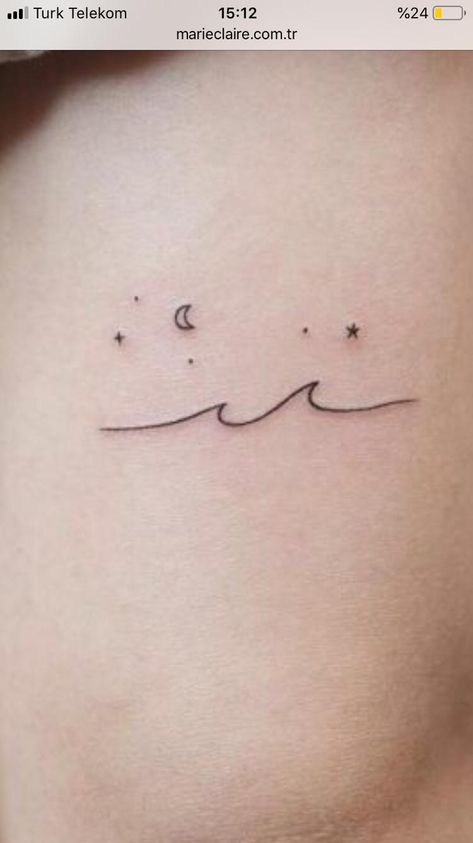 Fine Line Wave Tattoo Ideas, Pink Tattoo Ink, Simple Wave Tattoo, David Tattoo, Minimal Tattoo Designs, Minimal Tattoo Ideas, Cousin Tattoos, Sky Tattoos, Sunset Tattoos