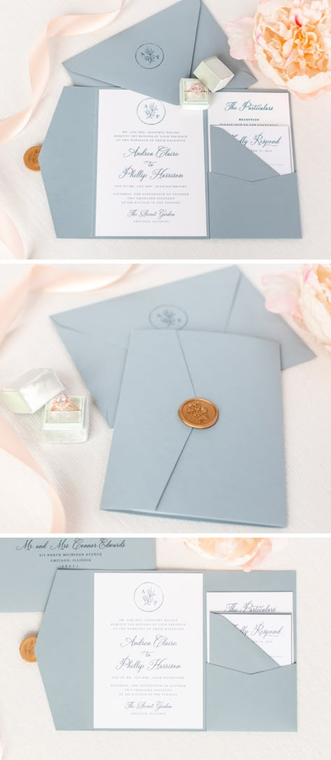 Diy Save The Date, Wedding Invitations Elegant, Cricut Wedding Invitations, Wedding Invitations With Pictures, Blue Foliage, Chic Wedding Invitations, Formal Wedding Invitations, Pocket Wedding Invitations, Wedding Invitations Romantic