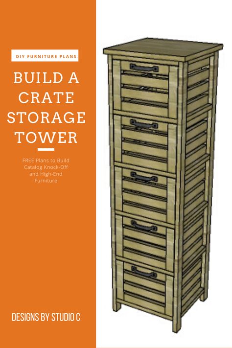 Build a Crate Storage Tower | Designs by Studio C | An easy to build tower plus crates for storage in any room in a plan suitable for all skill levels! Diy Storage Tower, Crate Dresser, Crates For Storage, Snack Tower, Crazy Crafts, Diy Pallets, Pallet Furniture Designs, Build Projects, Wood Projects Plans