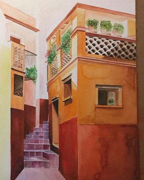 Houses Watercolor, City Scape Painting, Mexican Art Painting, Mexican Paintings, Watercolor City, Pencil Sketch Drawing, A Place For Everything, Art Articles, Building Drawing