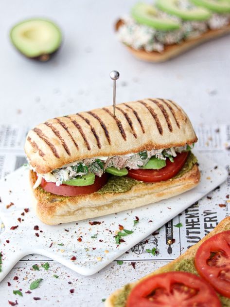 Copycat Tunacado Sandwich - Amira Cookland Tunacado Sandwich, Panini Bread, Parsley Pesto, Crispy Bread, Green Pesto, Healthy Salad, Sandwich Bread, Sandwich Recipes, Healthy Salad Recipes