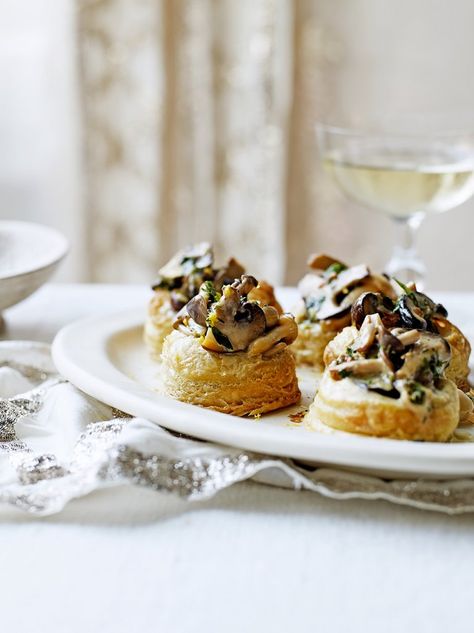 Creamy mushroom vol-au-vents Vegan Sausage Rolls, Jamie Oliver Recipes, Vegan Sausage, Creamy Mushrooms, Jamie Oliver, Mushroom Recipes, Party Snacks, Puff Pastry, High Tea