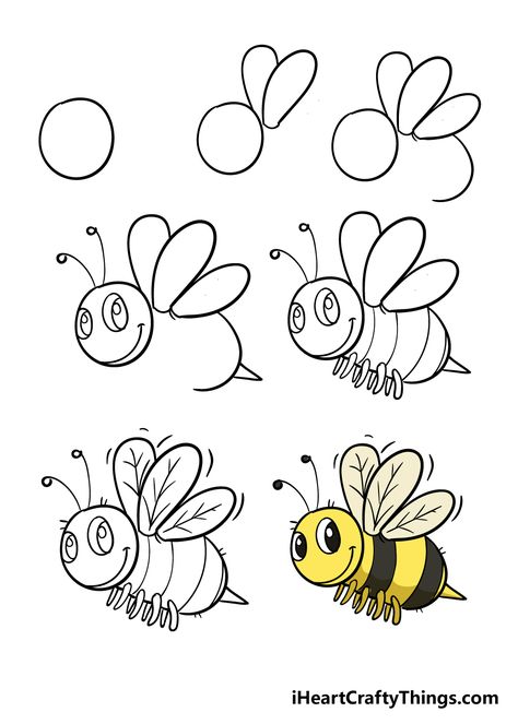 Bee Drawing - How To Draw A Bee Step By Step How To Draw Honey Bee, How To Draw A Honey Bee, How To Draw A Bee, Drawing A Bee, Bee Drawing Easy, Drawing Bees, Draw Bee, Honeycombs Drawings, Draw A Bee