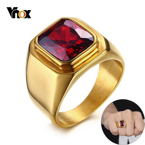 Cheap ring red, Buy Quality gold color directly from China men ring Suppliers: Vnox Casual Men Ring Red CZ Stone Square Top Stainless Steel Gold Color Daily Male Alliance Jewelry Size Enjoy ✓Free Shipping Worldwide! ✓Limited Time Sale ✓Easy Return. Ring Designs For Men, Mens Gold Ring, Ruby Ring Designs, Stone Rings For Men, Finger Band, Big Stone Ring, Casual Rings, Gold Color Ring, Rock Jewelry