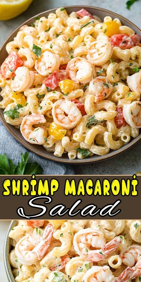 Make your summer meals unforgettable with this Shrimp Macaroni Salad! 🥗 With creamy dressing and juicy shrimp, it’s a side dish that steals the show. 🌼 #ShrimpLovers #MacaroniSalad #PicnicRecipes #EasySideDishes Easy Shrimp Pasta Salad, Salad With Macaroni, Salad With Creamy Dressing, Shrimp Macaroni Salad, Shrimp Macaroni, Easy Shrimp Pasta, Salad For Summer, Shrimp Pasta Salad, Seafood Salad Pasta