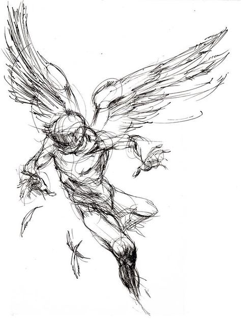 Daedalus And Icarus Aesthetic, Sketch Angel Tattoo, Falling Art Reference Poses, Goth Tattoo Sketch, Icarus Art Drawings, Icarus Falling Tattoo Design, Icarus And Apollo Tattoo, Derek Hess Tattoo, Icarus Falling Art