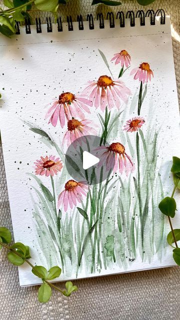 Cone Flowers Painting, Watercolor Painting Tutorials Videos, Acvarel Painting Flower, Watercolor Cone Flowers, Watercolor Painting Videos, How To Watercolor Flowers, How To Paint Watercolor Flowers, Water Colour Flower Paintings, Watercolor Coneflower