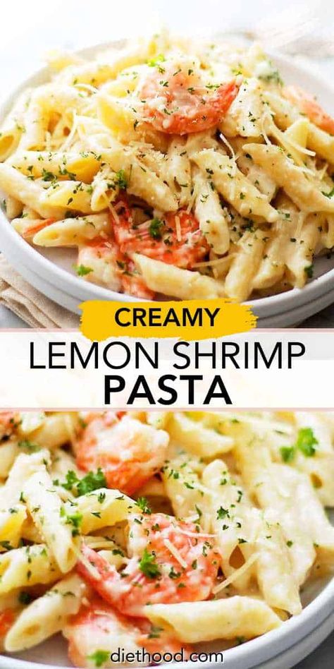 Creamy Lemon Shrimp Pasta is a delightful blend of shrimp and pasta in a cheesy, creamy lemon sauce that you can whip up in just 30 minutes, from beginning to end! Creamy Lemon Shrimp, Cheesy Shrimp, Lemon Shrimp Pasta, Shrimp And Pasta, Pasta Shrimp, Lemon Garlic Shrimp Pasta, Creamy Shrimp Pasta, Recipes Rice, Lemon Shrimp