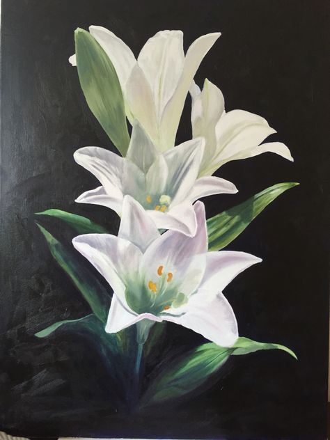 White Lily Painting Acrylic, Flowers Paintings, Oil Pastels Painting, Floral Cross Stitch Pattern, Tulip Painting, Lily Painting, Acrylic Painting Flowers, Canvas Painting Designs, Abstract Flower Painting