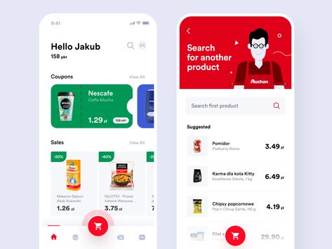 Auchan redesign concept main page & search by Jakub Dobek Google Certification, Desain Ux, Hotel Booking App, Ux Design Principles, Food Order, Card Ui, Mobile Application Design, Coding Apps, Mobile App Design Inspiration