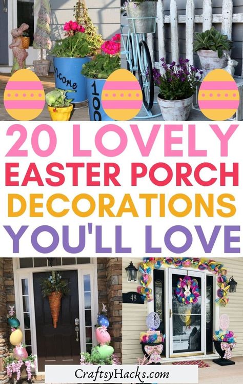 Looking for Easter DIY deocations for your home? Get some Easter inspiration and get crafty with these porch decor ideas. Enjoy decorating for Easter! #decor #easter Porch Vibes, Easter Front Porch Decor, Easter Front Porch, Decorating For Easter, Easter Porch, Easter Porch Decor, Easter Outdoor, Spring Planter, Plastic Easter Eggs