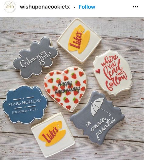 Gilmore Girls Cookies Decorated, Gilmore Girls Bridal Shower Ideas, Gilmore Girls Cookies, Gilmore Girls Bridal Shower Theme, Gilmore Girls Party, Gilmore Girl, 13th Birthday Parties, Girl Themes, 14th Birthday