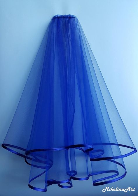 Royal Blue Wedding Veil Two Layers Royal Blue Satin Edging. | Etsy Blue Wedding Veil, Mismatched Bridesmaid Dresses Blue, Cobalt Blue Weddings, Royal Blue Wedding Theme, Blue Veil, Blue Wedding Decorations, Blue White Weddings, Big Wedding Dresses, Royal Blue Wedding