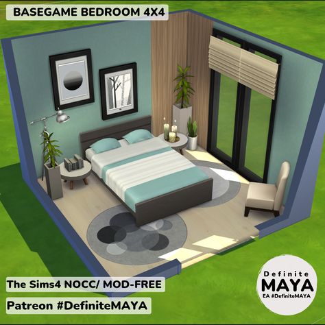 Base Game Bedroom Sims 4, Sims 4 Bedroom No Cc, Bedroom 4x4, Gamer Bedroom, Sims Mobile, Sims Freeplay Houses, Sims 4 Challenges, Sims 4 Bedroom, Sims 4 House Building