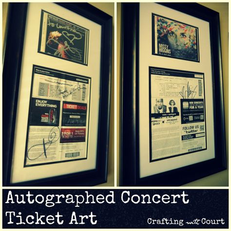 Ticket Display Ideas, Concert Ticket Art, Concert Ticket Display, Ticket Display, Art From Recycled Materials, Diy Wall Decals, Concert Ticket, Create Diy, Photo Matting