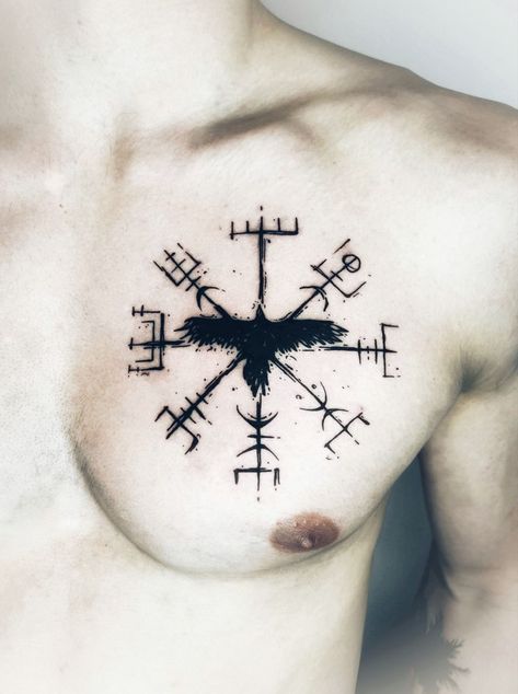 Vegvisir Tattoo | tattoo by  Abby Ernst Lord Of The Ring Tattoo, The Ring Tattoo, Chest Tattoo Words, Best Chest Tattoos, Tattoos For Male, Vegvisir Tattoo, Viking Compass Tattoo, Viking Tattoo Symbol, Viking Tattoo Sleeve