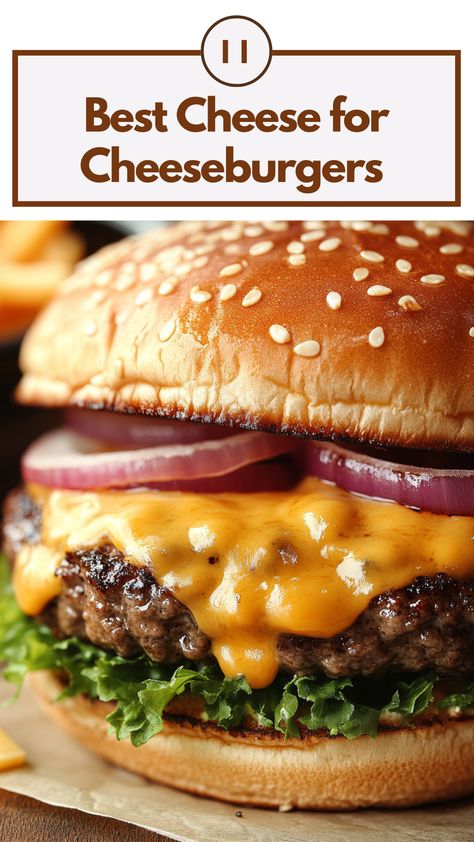 A close-up of a juicy cheeseburger topped with melted cheddar, showcasing the best cheese options for enhancing flavor and texture. Best Cheese For Burgers, Ultimate Cheeseburger, Creamy Brie, Cheese Burger, Burger Restaurant, Gouda Cheese, Best Cheese, Sharp Cheddar, Brie