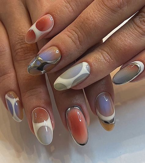 Gel Nails Pastel Colors, Aura Nails Almond, Gel Nails Pastel, Gel X Nail Art, Nails Pastel Colors, Gel X Nail, Almond Gel Nails, Blooming Gel, Almond Nail Art