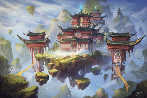 Floating Mountains, Light Illustration, Fantasy Background, Castle In The Sky, Fantasy City, Fantasy Castle, Fantasy Places, Fantasy Art Landscapes, 판타지 아트