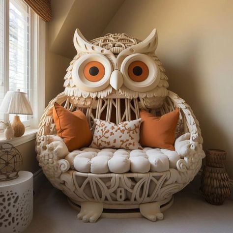 Weird Furniture, Fantasy Furniture, Unusual Furniture, Whimsical Furniture, Home Decor Crate, Owl Decor, Fantastic Furniture, Owl Design, Funky Furniture