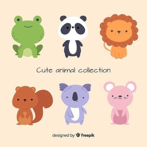 Collection of cute animals in flat desig... | Free Vector #Freepik #freevector #design #pink #cute #happy