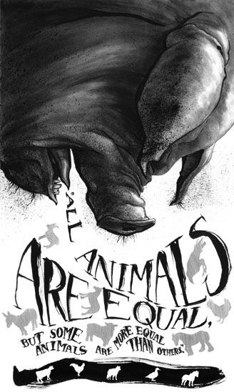 All animals are equal, but some animals are more equal than others. ~ George Orwell, Animal Farm Animal Farm Art George Orwell, Animal Farm Illustration, Animal Farm Book Cover, Animal Farm Poster, Argument Analysis, Animal Farm Quotes, Animal Farm Orwell, Animal Farm Book, Animal Farm George Orwell