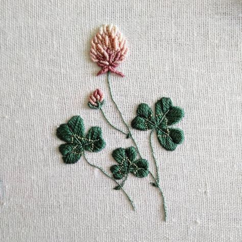 clover embroidery Clover Embroidery, Brazilian Embroidery Stitches, Hardanger Embroidery, Pola Sulam, Learn Embroidery, Brazilian Embroidery, Types Of Embroidery, Embroidery Supplies, Hand Embroidery Pattern