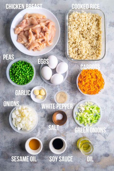 Easy Chicken Fried Rice Recipe - The Kitchen Girl Crispy Chicken Fried Rice, Fried Rice Teriyaki Chicken, Fried Rice Bowl, Freezer Fried Rice, Healthy Chicken Fried Rice, Easy Healthy Chicken Fried Rice, Easy Chicken Fried Rice, Easy Rice Bowls, How To Make Chicken Fried Rice At Home