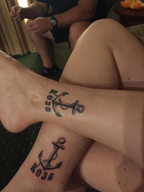 Kathy's and Sharon's K036 (1987) boot camp tattoos. Navy Tattoo For Women, Navy Wife Tattoo, Us Navy Tattoos, Wife Tattoos, Navy Sister, Navy Tattoos, Wife Tattoo, Sister Tattoo, Navy Wife