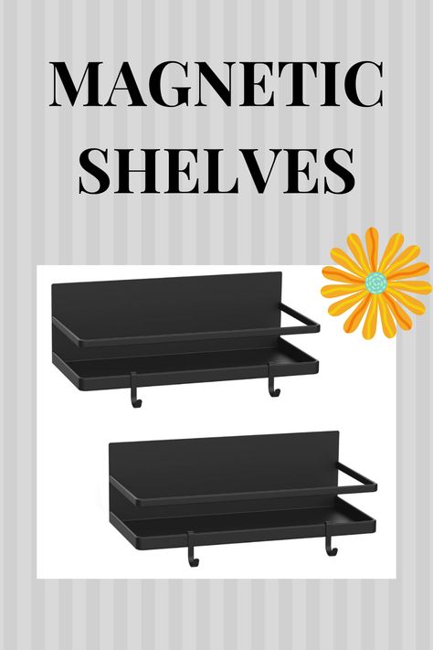 Thipoten 2 pack black magnetic shelves. Can be used on things like the side of a kitchen fridge for additional storage or as book shelves on a whiteboard in a classroom #magneticshelf #magnetic #shelf #classroomorganization #organization Small Kitchen Apartment, Magnetic Shelves, Magnetic Shelf, Magnetic Spice Rack, Kitchen Apartment, Kitchen Fridge, Magnetic Storage, Small Apartment Kitchen, Magnetic Spice