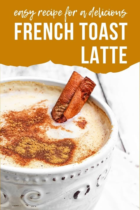 With a few basic coffee tools and ingredients, you can enjoy a café-quality espresso treat in the comfort of your home! The proportions are simple, so you can easily double or triple them if you want to make more servings. Smooth and delightful, this French toast latte is guaranteed to please your sweet tooth. Maple syrup, vanilla, and cinnamon make it taste just like your favorite breakfast treat. #recipe #coffee #frenchtoast #latte French Toast Coffee Syrup, Maple Simple Syrup Recipe For Coffee, Syrup Flavors For Coffee, French Toast Latte Recipe, Fall Coffee Syrup, French Toast Latte, Home Cafe Recipe, Latte Ideas Recipes, Coffee Recipes With Syrup