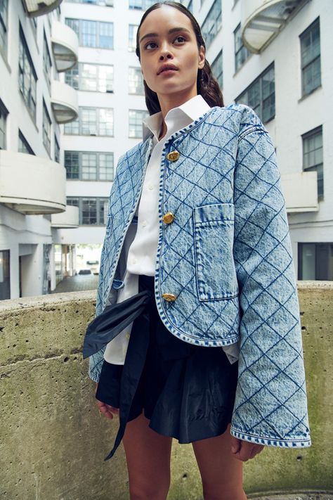 2023 Lookbook, Spring 2023 Ready To Wear, 2023 Ready To Wear, Tanya Taylor, Denim Outerwear, Spring Summer 2023, Denim Trends, Warming Up, Style Cardigan