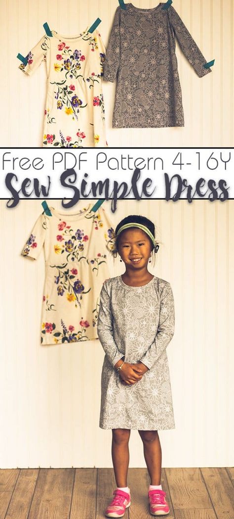 How to Sew a Dress – Free Sewing Pattern Free Dress Sewing Pattern, Free Dress Pattern, Long Sleeve Dress Pattern, Girls Dress Pattern Free, Sew A Dress, Knit Fabric Dress, Dress Sewing Patterns Free, Girls Dresses Sewing, Sew Simple