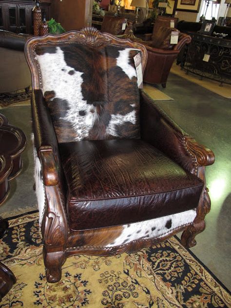 Cow Furniture, Western Chic Decor, Western Material, Cowhide Decor, Ranch Furniture, Cowhide Chair, Cowhide Furniture, Barn House Design, Wooden Barn