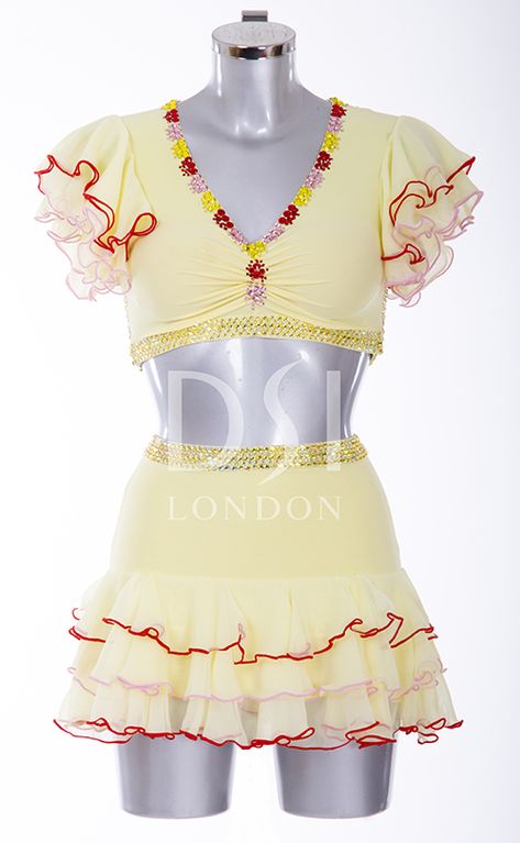 Yellow latin dress Camellia Red, Ballroom Dress Inspiration, Cute Dance Costumes, Tap Costumes, Ballroom Costumes, Dance Costumes Ballroom, Modern Costumes, Contemporary Costumes, Jazz Costumes