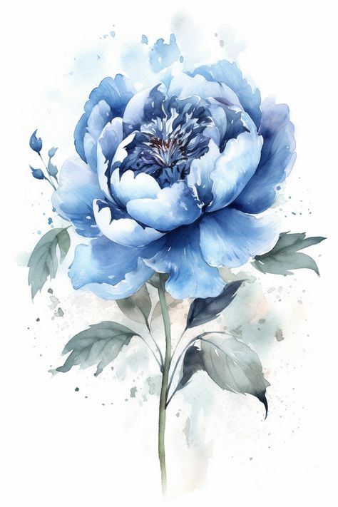 Blue Peonies Tattoo, Blue Peony Tattoo, Blue Peony Flower, Blue Flowers Painting, Peony Blue, Peony Watercolor, Blue Flower Art, Blue Peony, Blue Flower Painting