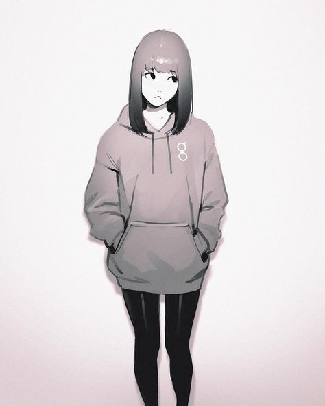 Do you like hoodies?✨ Girl With Hoodie, Sweatshirt Drawing, Hoodie Drawing Reference, Hoodie Illustration, Kuvshinov Ilya, Outfit Ideas Baggy, Creative Drawing Ideas, Hoodie Drawing, Girl Hoodie