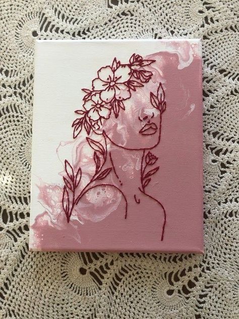 Embroidered Canvas Art, Canvas For Beginners, Cute Canvas Paintings, Embroidered Canvas, Pola Sulam, Small Canvas Art, Urban Sketchers, Diy Canvas Art Painting, Mini Canvas Art