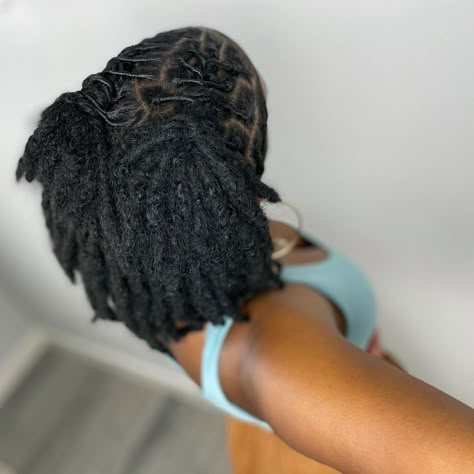 Dread Hairstyles For Women Black Updo, Small Loc Styles For Women, Loc Styles To The Back, Loc Styles Medium Hairstyles, Short Natural Locs Hairstyles, Thick Loc Hairstyles For Women, Hairstyles For Thick Locs, Natural Locs Styles, Lock Hairstyles Locs Dreadlocks