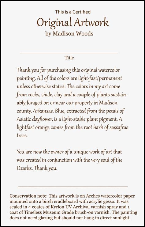 Certificate of Authenticity for Artwork... Is There One I Can Get for Myself? - Wild Ozark™ Certificate Of Authenticity For Artwork, Artist Certificate Of Authenticity, Certificate Of Authenticity Design, Art Certificate Design, Certificate Of Authenticity Art, Certificate Layout, Create Certificate, Sales Ideas, Art Certificate