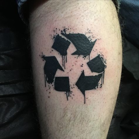 Recycle earth day tattoo by Lila Rees Recycling Tattoo, Earth Day Tattoo, Recycle Tattoo, Illustrative Tattoos, Female Tattoo Artist, Black And Grey Realism, City Tattoo, Amazing Tattoos, Female Tattoo Artists