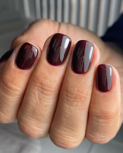 Jess Maynard on Instagram: "So shiny you can see my phone in the reflection 😆😍 Products used - Teddy as a base coat, Cinnamon Spice & Extreme shine top coat @the_gelbottle_inc" Brown Shiny Nails, Berry Nails, Maroon Nails, Nagellack Trends, Burgundy Nails, Shellac Nails, Oval Nails, Autumn Nails, Dipped Nails