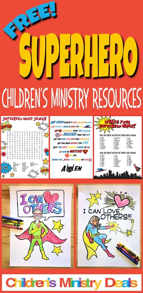 Superhero Children's Ministry Ideas Christian Super Hero Theme, Hero Hotline Vbs Crafts, Jesus Is My Superhero Craft, Superhero Vbs Crafts, Superhero Vbs Decorations, Super Hero Vbs, Super Hero Crafts, Vbs Superhero Theme, Superhero Lessons